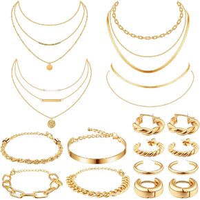 Tiamon 12 Pcs 90s Silver Gold Jewelry Set for Women Men 4 Earring Sets 4 Necklace 4 Bracelets for Girl Punk in Saudi Arabia