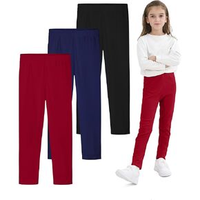 Resinta 3 Pack Girls Leggings Cotton Full Length Leggings Soft Comfortable Footless Leggings Stretchy Tights Pants