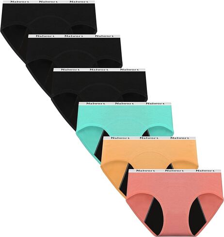 Nalwort Teen Girls Period Underwear Menstrual Period Panties Leak-Proof Organic Cotton Protective Briefs Pack of 6 in Kuwait