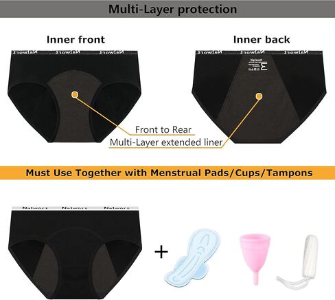 Nalwort Teen Girls Period Underwear Menstrual Period Panties Leak-Proof Organic Cotton Protective Briefs Pack of 6 in Kuwait