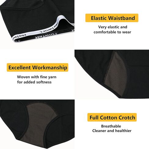 Nalwort Teen Girls Period Underwear Menstrual Period Panties Leak-Proof Organic Cotton Protective Briefs Pack of 6 in Kuwait