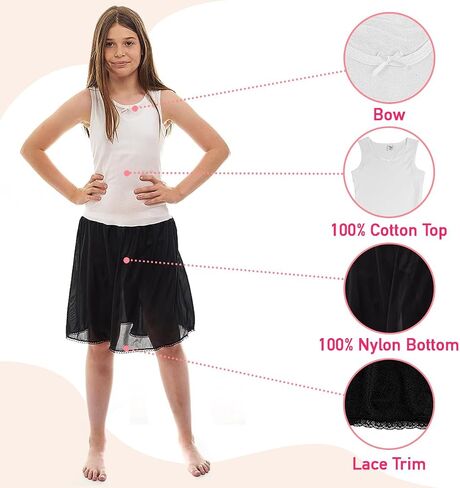 Rossette Sleeveless Full Slip for Girls - Cling Free - Cotton/Nylon Material in Saudi Arabia