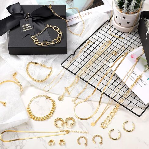 Tiamon 12 Pcs 90s Silver Gold Jewelry Set for Women Men 4 Earring Sets 4 Necklace 4 Bracelets for Girl Punk in Kuwait
