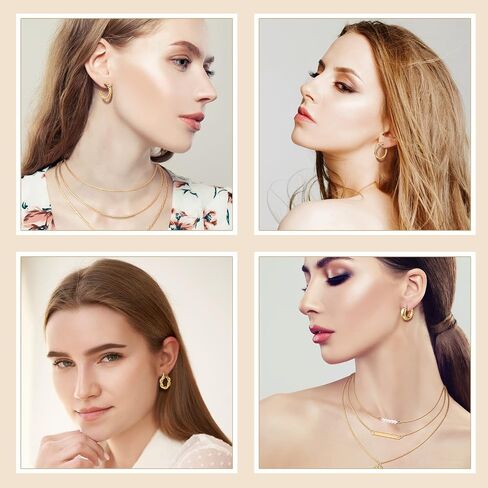 Tiamon 12 Pcs 90s Silver Gold Jewelry Set for Women Men 4 Earring Sets 4 Necklace 4 Bracelets for Girl Punk in Kuwait