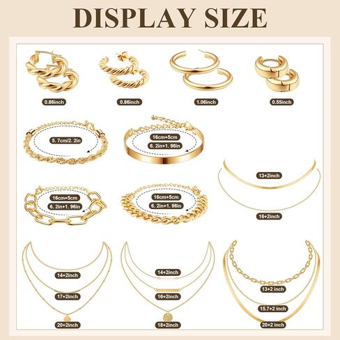 Tiamon 12 Pcs 90s Silver Gold Jewelry Set for Women Men 4 Earring Sets 4 Necklace 4 Bracelets for Girl Punk in Kuwait