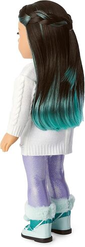 American Girl 2022 Girl of The Year Corinne 18-inch Doll & Book with Brown Eyes, Long Black Hair, Turquoise Layers, a White Cable-Knit Sweater, Iridescent Purple Leggings, and Paperback Book in Saudi Arabia