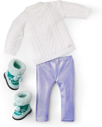American Girl 2022 Girl of The Year Corinne 18-inch Doll & Book with Brown Eyes, Long Black Hair, Turquoise Layers, a White Cable-Knit Sweater, Iridescent Purple Leggings, and Paperback Book in Saudi Arabia