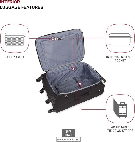 SwissGear 4010 Softside Luggage with Spinner Wheels, Black, 3-Piece Set (18/23/27) in Kuwait
