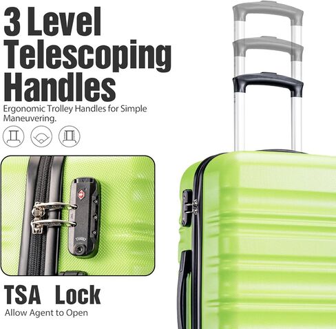 LONG VACATION Luggage Set 4 Piece Luggage ABS hardshell TSA Lock Spinner Wheels Luggage Carry on Suitcase (APPLE GREEN, 6 piece set) in Kuwait