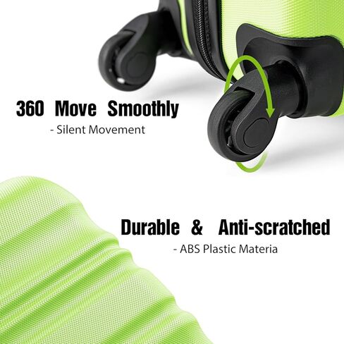 LONG VACATION Luggage Set 4 Piece Luggage ABS hardshell TSA Lock Spinner Wheels Luggage Carry on Suitcase (APPLE GREEN, 6 piece set) in Kuwait
