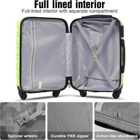 LONG VACATION Luggage Set 4 Piece Luggage ABS hardshell TSA Lock Spinner Wheels Luggage Carry on Suitcase (APPLE GREEN, 6 piece set) in Kuwait