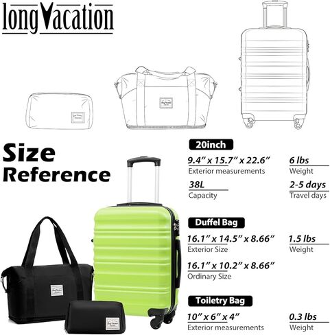 LONG VACATION Luggage Set 4 Piece Luggage ABS hardshell TSA Lock Spinner Wheels Luggage Carry on Suitcase (APPLE GREEN, 6 piece set) in Kuwait