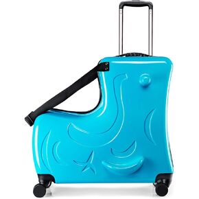AO WEI LA OW Kids ride-on Suitcase carry-on Tollder Luggage with Wheels Suitcase to Kids aged 1-6 years old (Blue, 20 Inch) Nice