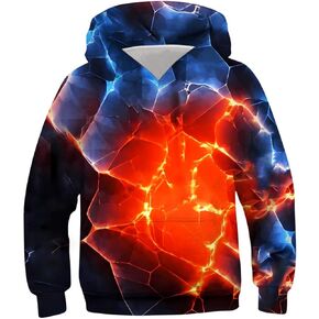 AIDEAONE Boys Girls 3D Print Casual Pullover Hoodies Hooded Sweatshirts Tops Blouse with Pocket Age 6-16