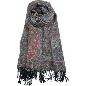 Plum Feathers Pashmina Scarf with Ethnic Tapestry Style Paisley Pattern - 67" x 28" Everyday Pashmina Travel Wrap and Shawl in Saudi Arabia