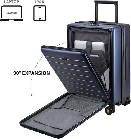 حقيبة سفر LEVEL8 Road Runner مقاس 20 بوصة مع مقصورة أمامية، حقيبة بعجلات، حقيبة سفر ذات هيكل صلب، حقيبة سفر دوارة خفيفة الوزن، أقفال TSA - أزرق داكن in Kuwait