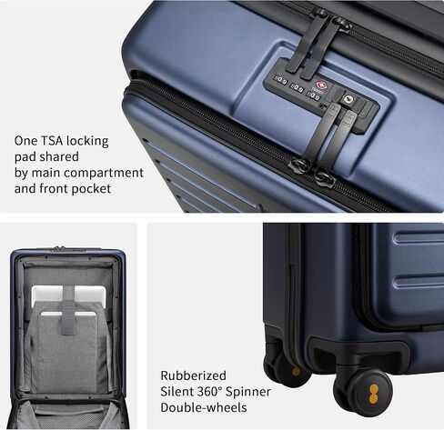 حقيبة سفر LEVEL8 Road Runner مقاس 20 بوصة مع مقصورة أمامية، حقيبة بعجلات، حقيبة سفر ذات هيكل صلب، حقيبة سفر دوارة خفيفة الوزن، أقفال TSA - أزرق داكن in Kuwait