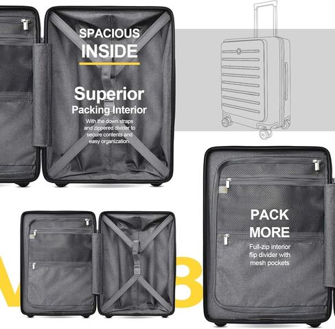 حقيبة سفر LEVEL8 Road Runner مقاس 20 بوصة مع مقصورة أمامية، حقيبة بعجلات، حقيبة سفر ذات هيكل صلب، حقيبة سفر دوارة خفيفة الوزن، أقفال TSA - أزرق داكن in Kuwait