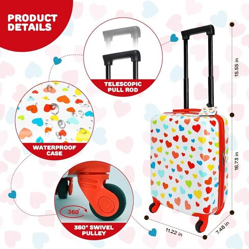 emissary Kids Luggage With Wheels For Girls, 3 piece luggage set, childrens luggage for girls with wheels, kids suitcases with wheels for girls, toddler suitcase for girls, travel luggage for kids in Kuwait