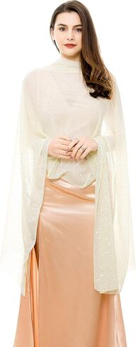 REEMONDE Womens Rhinestones Pashmina Shawls and Wraps for Evening Dresses Chiffon Shawl Sparkly Scarf in Kuwait