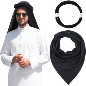 Arab Shemagh Muslim Keffiyeh Head Wrap Scarf Tactical Desert Neck Headwear with Aqel Rope for Men Women, 55x55 Inch