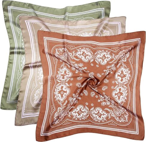 DOOBO 3 Pcs 27.5 Inches Satin Head Scarf Hair Scarf Silk Head Scarf Silk Bandana Silk Hair Wrap Neck Scarf for Women Girls in Kuwait