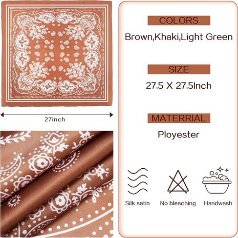 DOOBO 3 Pcs 27.5 Inches Satin Head Scarf Hair Scarf Silk Head Scarf Silk Bandana Silk Hair Wrap Neck Scarf for Women Girls in Kuwait