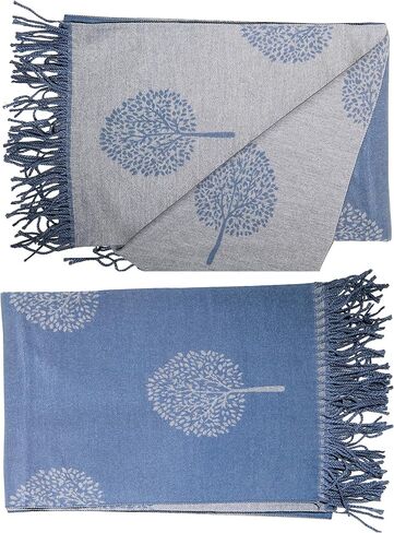 BLUE GREY LUXURY CASHMERE SCARF MULBERRY TREE PRINT REVERSABLE SUPER SOFT SUMMER WINTER SPRING SCARF UNISEX TRENDY PREMIUM QUALITY SCARFGIFT FOR HER HIM HER EVERYONE in Kuwait