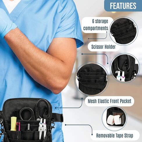 First Lifesaver 4-in-1 Nurse Fanny Pack with Medical Gear Pockets, Tape Holder, and Utility Storage for Stethoscopes, Bandage Scissors, and Emergency Supplies, Student and Nurse Use (Black) in Kuwait