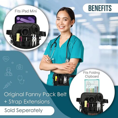 First Lifesaver 4-in-1 Nurse Fanny Pack with Medical Gear Pockets, Tape Holder, and Utility Storage for Stethoscopes, Bandage Scissors, and Emergency Supplies, Student and Nurse Use (Black) in Kuwait