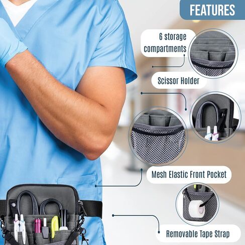 First Lifesaver 4-in-1 Nurse Fanny Pack with Medical Gear Pockets, Tape Holder, and Utility Storage for Stethoscopes, Bandage Scissors, and Emergency Supplies, Student and Nurse Use (Black) in Kuwait