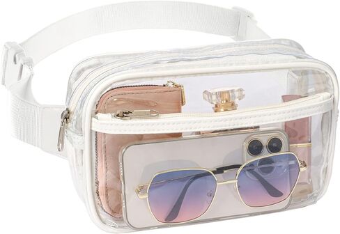 تمت الموافقة على ملعب Clear Fanny Pack - حقيبة حزام شفافة للنساء والرجال حقيبة خصر شفافة كبيرة مع حزام قابل للتعديل للرياضة والشاطئ والأحداث والحفلات الموسيقية والمهرجانات، باللون الأبيض in Kuwait