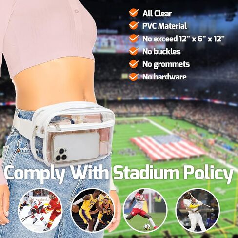 تمت الموافقة على ملعب Clear Fanny Pack - حقيبة حزام شفافة للنساء والرجال حقيبة خصر شفافة كبيرة مع حزام قابل للتعديل للرياضة والشاطئ والأحداث والحفلات الموسيقية والمهرجانات، باللون الأبيض in Kuwait
