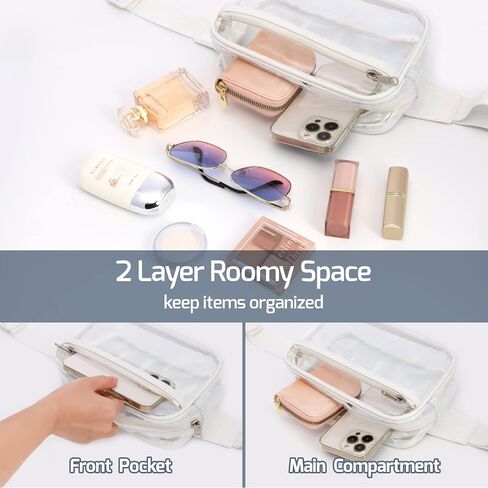 تمت الموافقة على ملعب Clear Fanny Pack - حقيبة حزام شفافة للنساء والرجال حقيبة خصر شفافة كبيرة مع حزام قابل للتعديل للرياضة والشاطئ والأحداث والحفلات الموسيقية والمهرجانات، باللون الأبيض in Kuwait