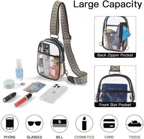 حقيبة Telena Clear Sling، حقيبة كروس شفافة معتمدة من الاستاد، حقيبة صدر للنساء شديدة التحمل وشفافة مع حزام قابل للتعديل in Kuwait