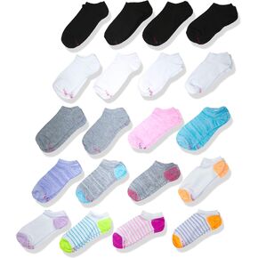 Hanes Girls' No Show Socks Super Value 20-Pair Packs