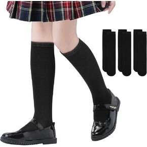 Zando 3 Pairs Girls Knee High Socks Cotton School Uniform Socks Kids Soccer Socks Outdoor Long Tube Socks 3-14 Years