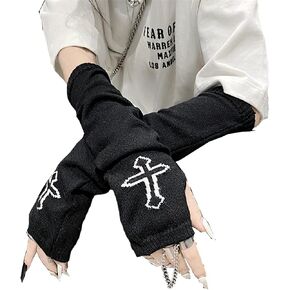 Skateboard Frog Women Gloves Goth Arm Sleeve Cool Black Moon Cross Printed Hip Hop Arm Warmers in Saudi Arabia