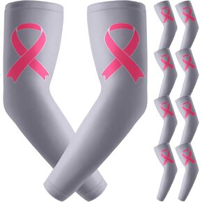 Gejoy 4 Pairs Breast Cancer Awareness Sleeves Pink Arm Sleeves Pink Compression Arm Sleeve for Sports