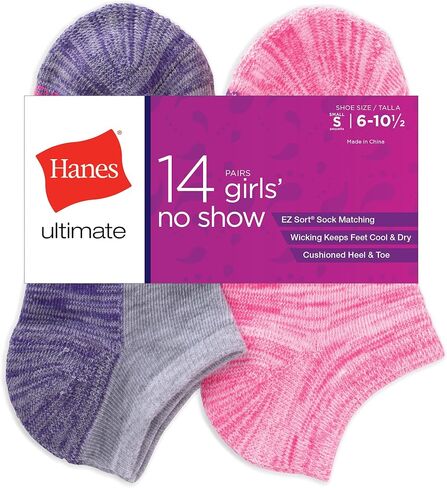 جوارب Hanes Ultimate للفتيات المريحة المكونة من 14 زوجًا بدون عرض in Kuwait