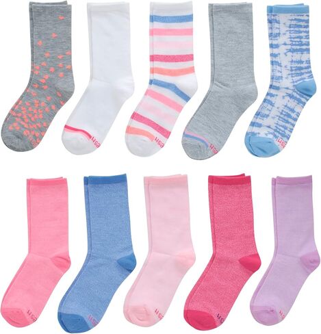 Hanes Girls' Big Ultimate Fashion, Lightweight Stretch Crew Socks, Assorted 10-Pair Pack, Small in Saudi Arabia