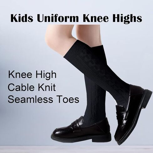 EPEIUS Girls Knee High Socks Seamless Cotton School Uniform Socks Plain/Cable Knee Socks Kids Boy Over the Calf Socks in Saudi Arabia