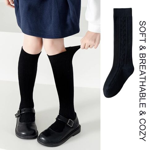 EPEIUS Girls Knee High Socks Seamless Cotton School Uniform Socks Plain/Cable Knee Socks Kids Boy Over the Calf Socks in Saudi Arabia