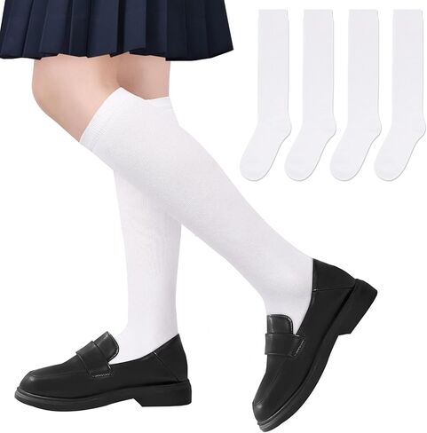 Lainlight 4 Pairs Knee High Socks for Girls Knit School Uniform Socks Seamless Toe Over The Knee Socks for Girls Boys Kids in Kuwait