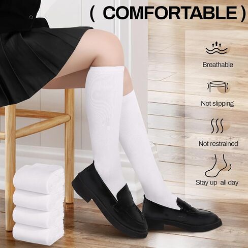 Lainlight 4 Pairs Knee High Socks for Girls Knit School Uniform Socks Seamless Toe Over The Knee Socks for Girls Boys Kids in Kuwait