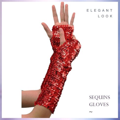 Yikisdy Fashion Mermaid Gloves Sequins Long Gloves Fingerless Elastic Gloves Glitter Rave Party Costume for Women and Girls in Kuwait