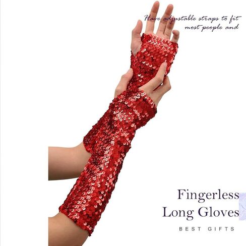 Yikisdy Fashion Mermaid Gloves Sequins Long Gloves Fingerless Elastic Gloves Glitter Rave Party Costume for Women and Girls in Kuwait