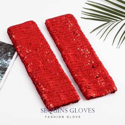 Yikisdy Fashion Mermaid Gloves Sequins Long Gloves Fingerless Elastic Gloves Glitter Rave Party Costume for Women and Girls in Kuwait