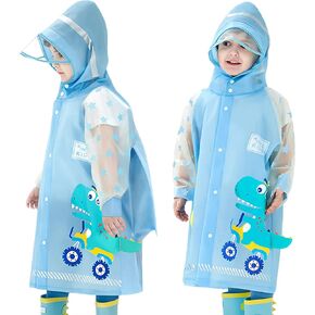 Fewlby Kids Raincoats For Girls Boys Waterproof Rain Jacket Cartoon Dinosaur Children Toddler Rain Wear Children Rain Poncho L Size 5-6 Years