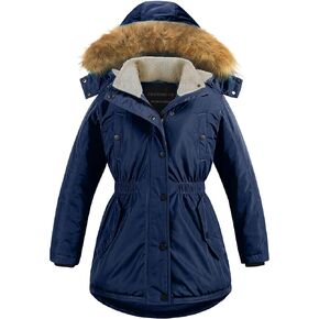 CREATMO US Girl's Long Winter Warm Parka Sherpa Trimmed Collar Puffer Ski Jacket Coat